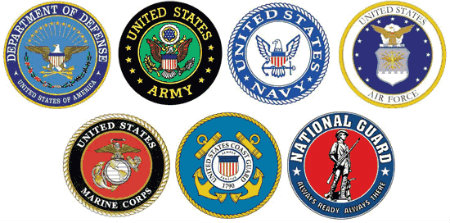 Logos for each branch of the military