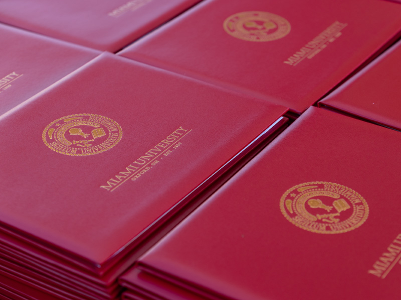 Stack of Miami University Diplomas