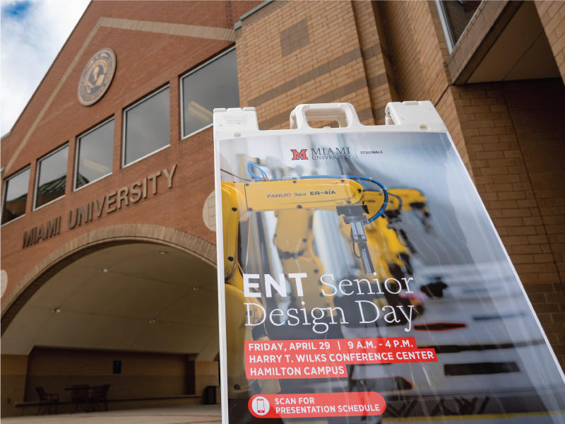  ENT Senior Design Day poster in front of the Wilks Conference Center
