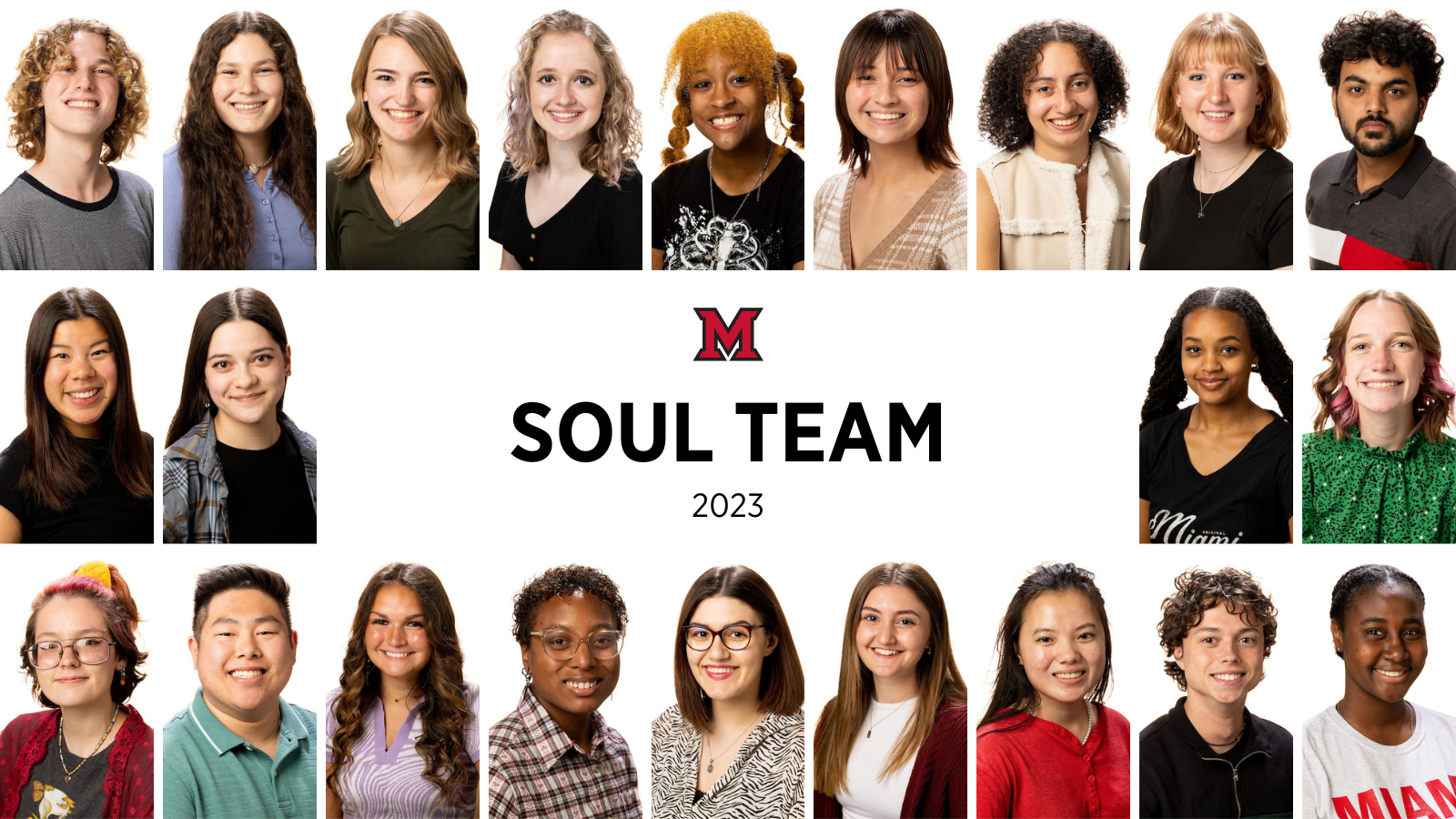 2023 SOUL Team. Headshots for a diverse group of 22 students.