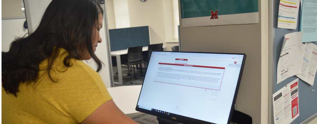 Student at a computer in the Rinella Learning Center