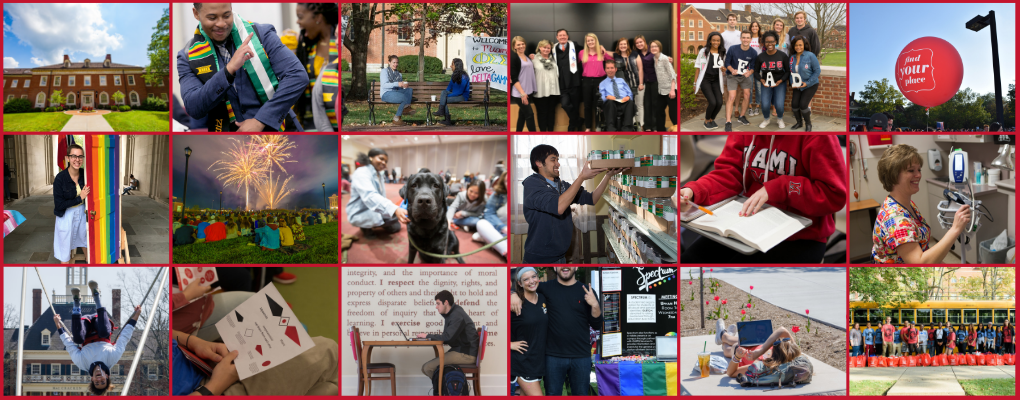 Collage of students being active and involved on campus, studying, participating in various Student Life programs