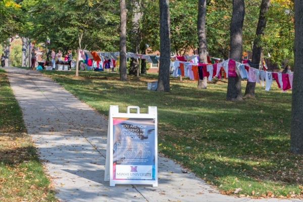 Women*s Center Clothesline Project display on campus.
