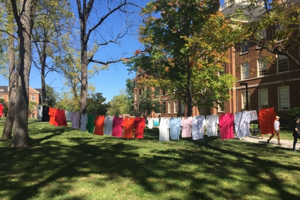 Clothesline project displayed on campus