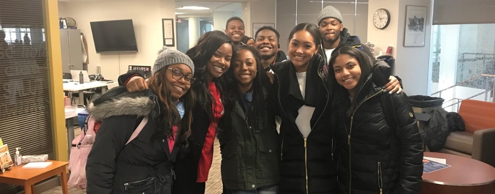 Students posing for picture in the Cultural Center within Armstrong Student Center