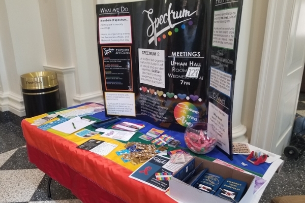 Spectrum organization table set up during Cultural Based Student Organization Fair