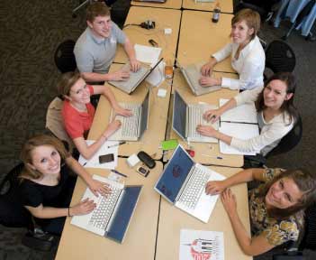 Student finalists in the logo design competition are: (clockwise starting from lower left) Jennifer Pace, Colleen Reid, Jason Andrews, Stephanie Rotar, Jessica Boonstra, and Erin Kana.