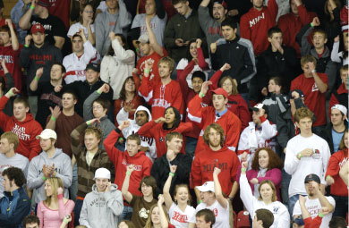 Miami hockey fans spend most of the season on their feet cheering.
