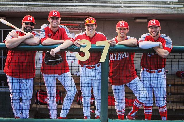 37 days to Commencement! Congrats to future Miami alumni, the Class of 2017, from @MiamiOH_Baseball on #NationalStudentAthleteDay. Shout out to #37, Coach Hayden! 
#MiamiOHAlum #MiamiOHCountdown #CountdowntoCommencement #MiamiOH #RiseUpRedHawks
