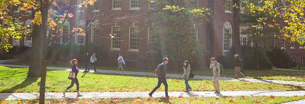 Students walking to class on a fall day
