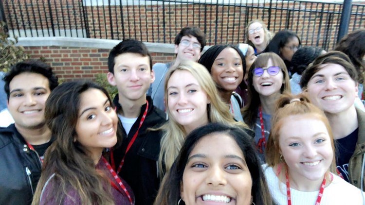 Students pose for a selfie 
