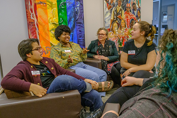 Student discussion at women's center