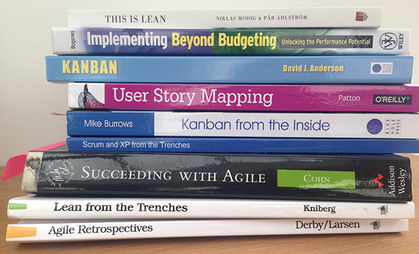 Stack of books on agile subject matter