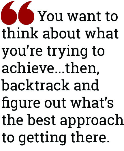 Quote graphic: "You want to think about what you're trying to achieve...then, backtrack and figure out what's the best approach to getting there."