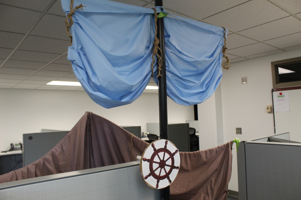Steve Moore's ship created by IT Services team members around his cubicle