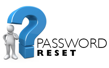 cartoon man standing under a question mark next to the words password reset