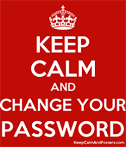 White text on red background that says 'keep calm and change your password'