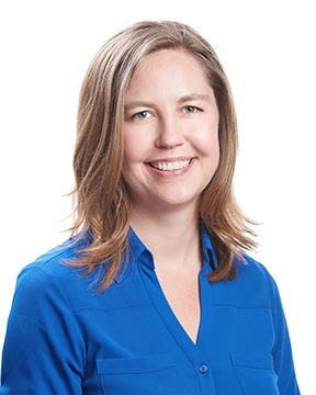 Janey Peters wearing a blue shirt