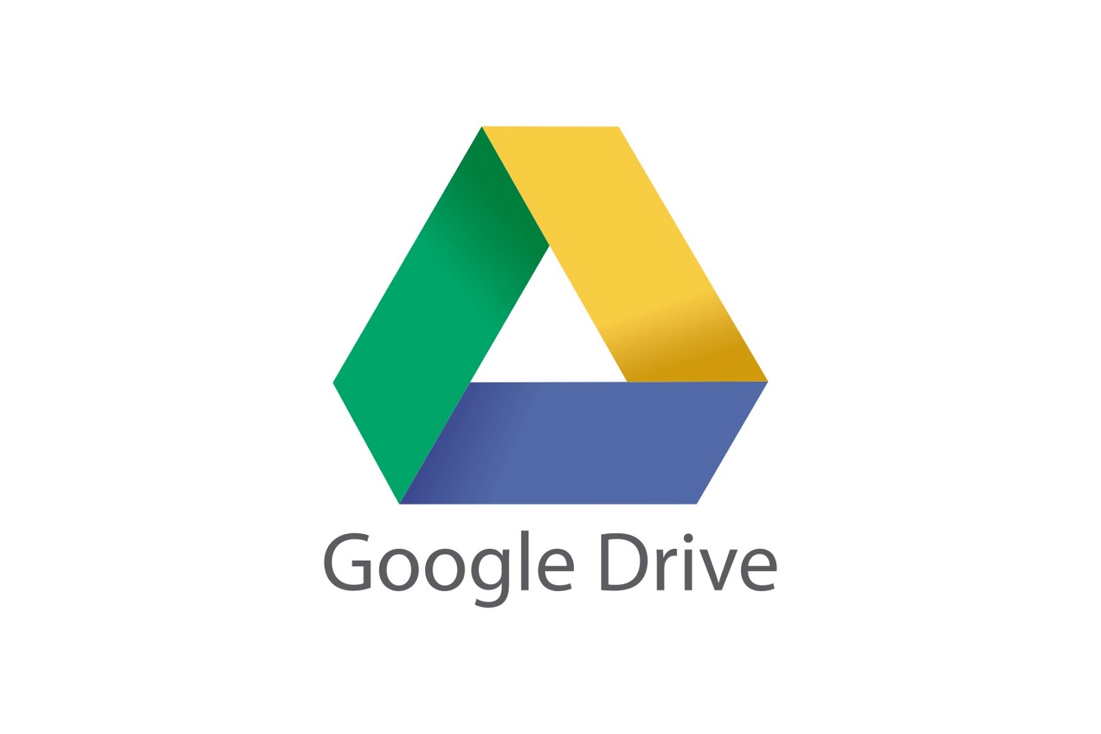 Triangle shaped ribbon with green, yellow and blue sides above the words Google Drive
