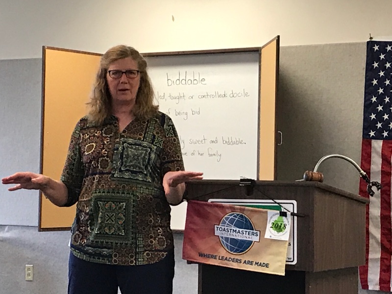 Holly Gage speaking at an Oxford Toastmasters meeting