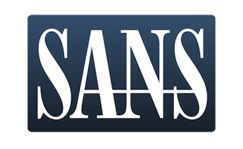 A blue box with the word SANS written in white text