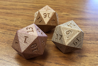 3-D printed 20-sided dice