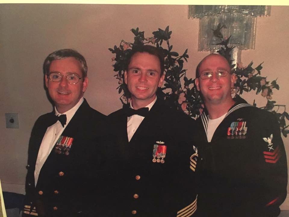 John Virden (on the left) stands with two other members of the Navy
