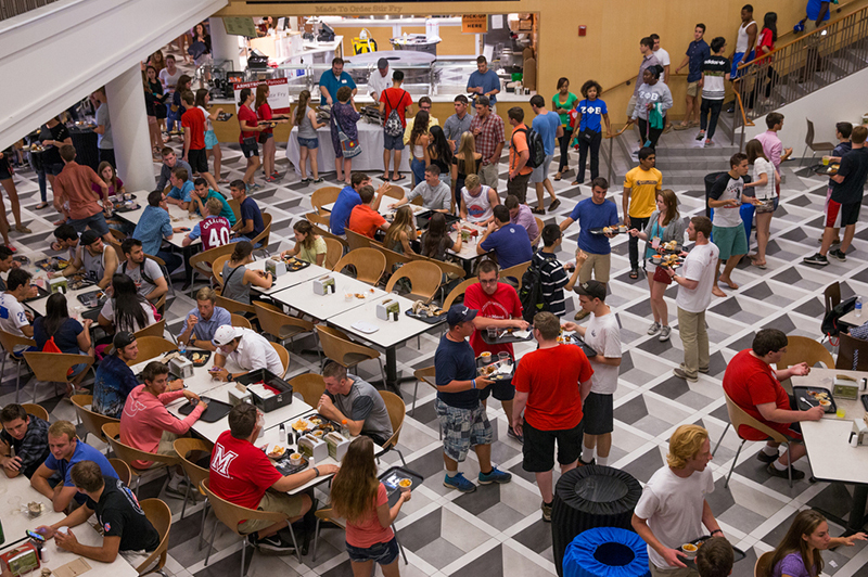 A birds eye view of students eating at the Armstrong Student Center