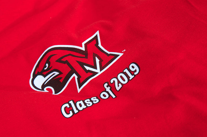 Close up of a t-shirt with a Miami RedHawk logo and Class of 2019 printed on it