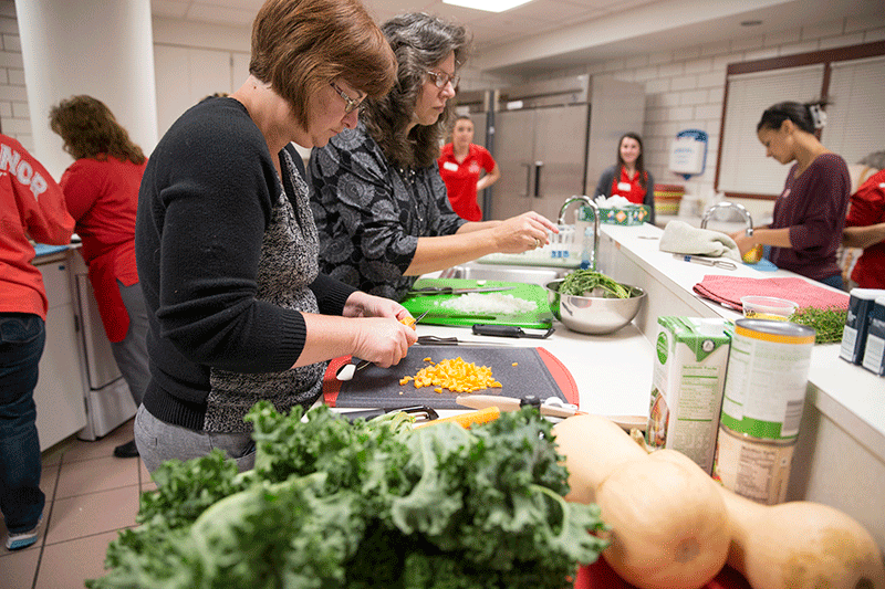 Cooking class uses healthy ingredients and veggies grown on campus.