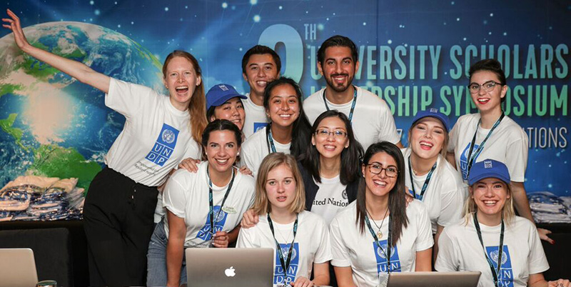 Miami student Loy McGuire (top row center) meets other student leaders from around the world. 