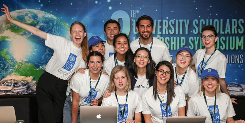 Miami student Loy McGuire (top row center) meets other student leaders from around the world.