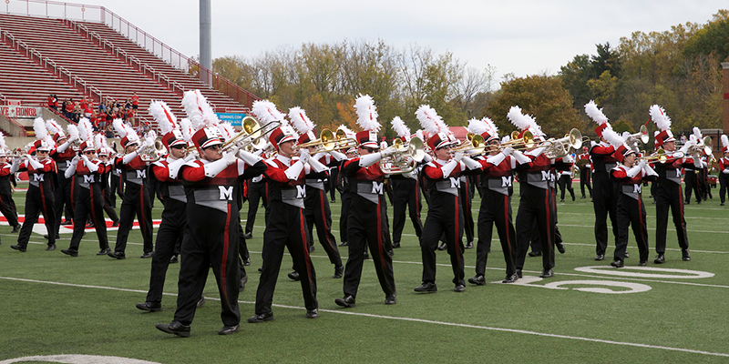 Miami University Marching Band performing at Yager Stadium