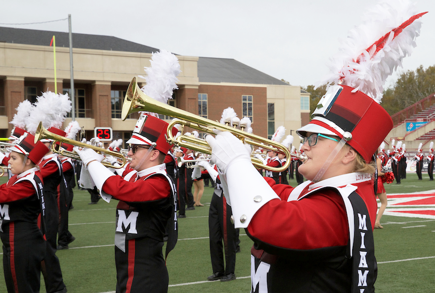 Miami University Marching Band performing at Yager Stadium