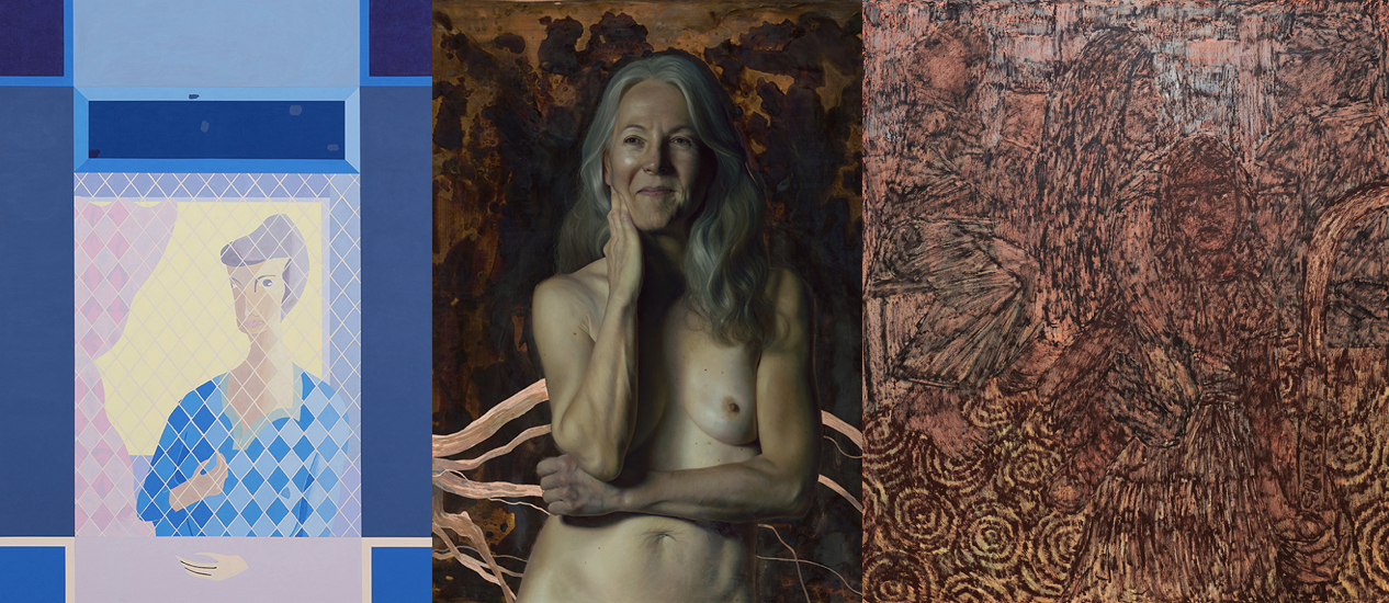 Left to right: First, second and third place winners of the 2019 Miami University Young Painters Competition are Kiss by Alex Heilbron; The Healer by Erin Anderson; and Grandmother, Mother and Daughter by Elmi L. Ventura Mata.