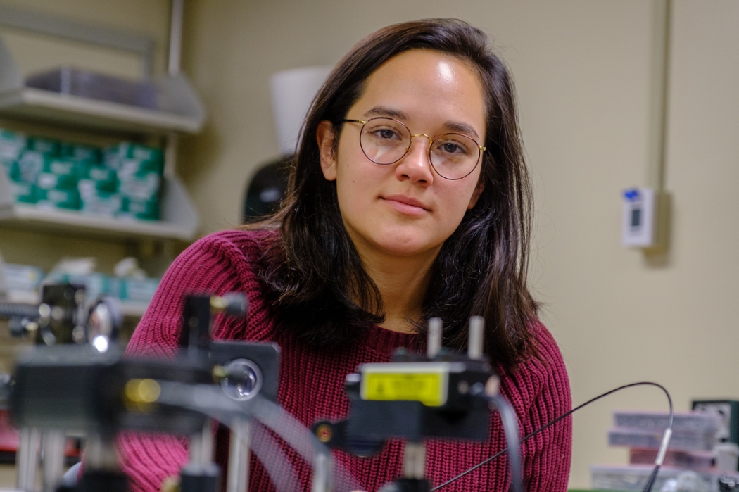 Addie Joson (Miami '19) inside Miami's Optical Spectroscopy and Imaging Methods Lab.