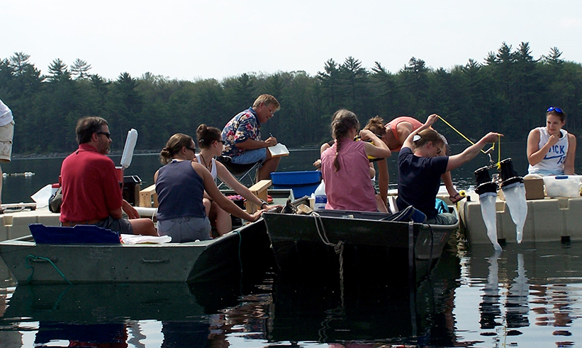 Lakes worldwide, including Lake Lacawac (above), are threatened with decreasing water clarity, due in part to increased dissolved organic matter inputs such as from decomposing oak leaves (above). 