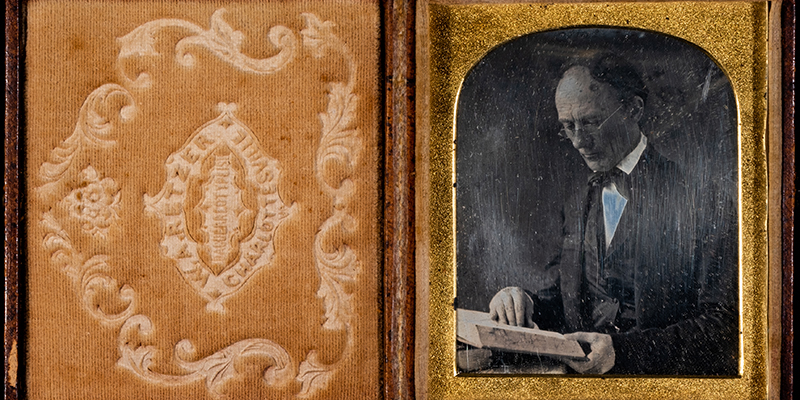 Daguerreotype of William Holmes McGuffey, taken in Charlottesville, Virginia in 1848, is possibly the earliest photograph of a Miami University professor (McGuffey taught at Miami from 1825-1836). 