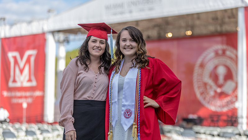 Sam and Hannah Baird celebrate commencement together this week. Hannah graduated with the Class of 2020 and Sam is with the Class of 2021. The sisters just bought one cap and gown, so each will wear it for her respective ceremony.