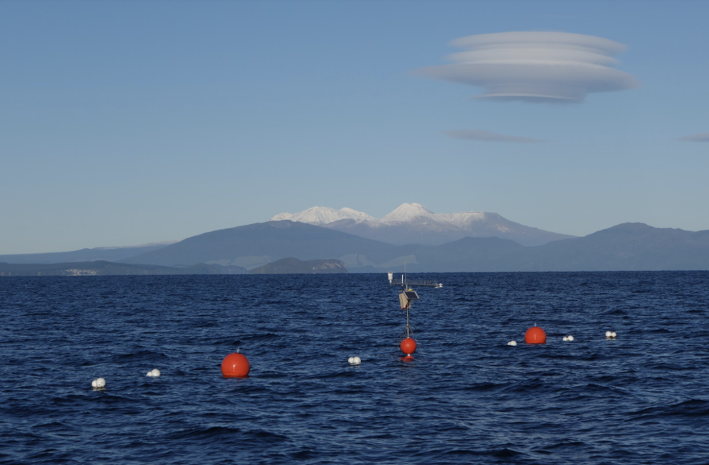 Sensor buoys on Lake Taupo, New Zealand, gather high-frequency data for long-term, large-scale lake studies.