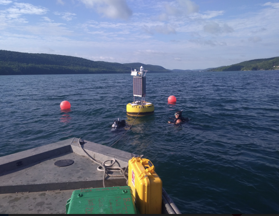 Sensor buoys on Lake Taupo, New Zealand, gather high-frequency data for long-term, large-scale lake studies.