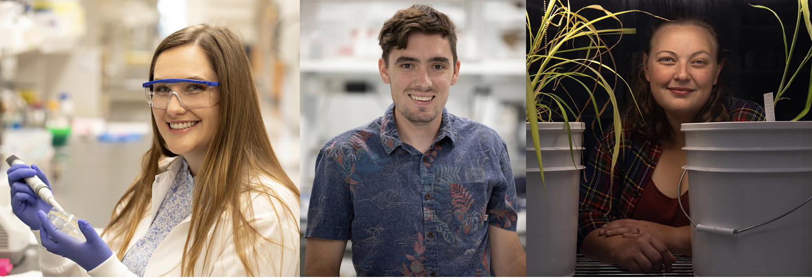 Left to right: Lexie Adams (Miami '21) and biology doctoral students  Keaka Farleigh  and Katie Stahlhut received the National Science Foundation Graduate Research Fellowship.