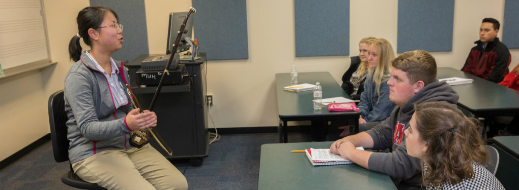 Instructor in music classroom