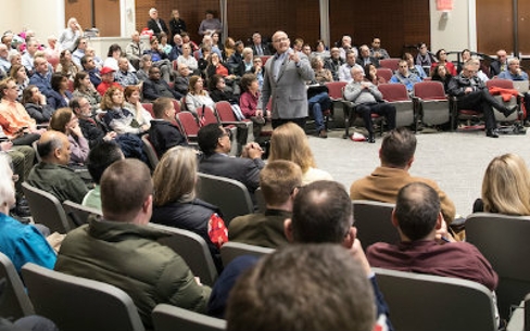 Faculty members attending faculty assembly on February 7, 2019.
