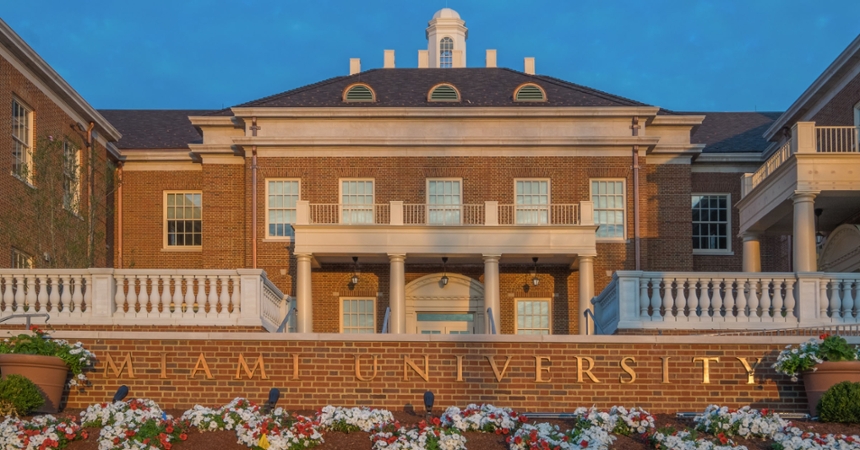  Shideler Hall with the Miami University sign visible