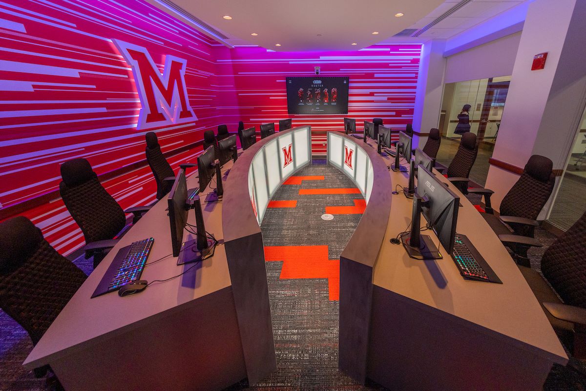 Overhead view of the Esports arena where the Miami Esports team plays in tournaments