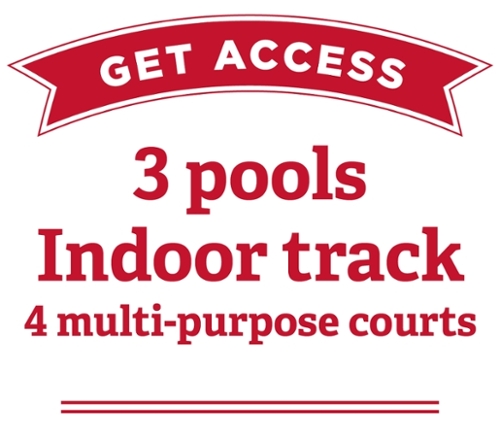 Get access, three pools, indoor track, four multi-purpose courts