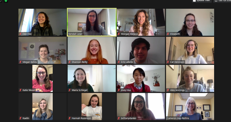 screenshot of Zoom meeting featuring 16 members of the contact-tracing team