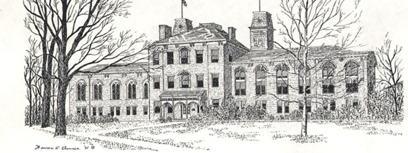 Drawing of Old Main, also known as Harrison Hall