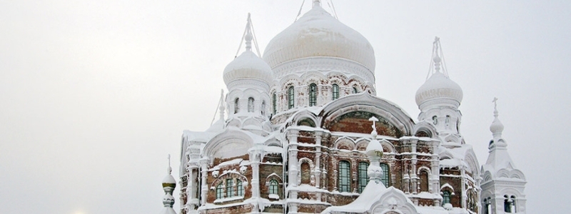 A Russian church covered in snow